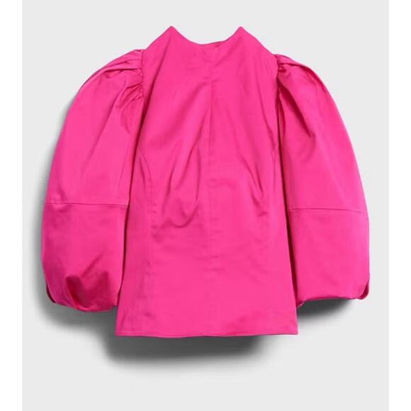 Banana Republic BR x HARBISON FUCHSIA Balloon Sleeve Open Back Top Large Tall - Picture 3 of 9